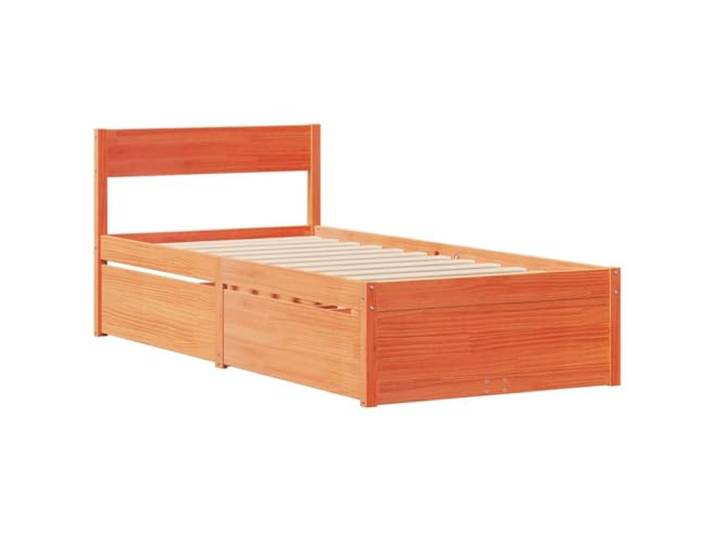 KTHLBRH Bett mit Schubladen, 75 x 190 cm, Kiefernholz Gestell mit Lattenrost, 2 Schubladen, Kopfteil, Wachsbraun