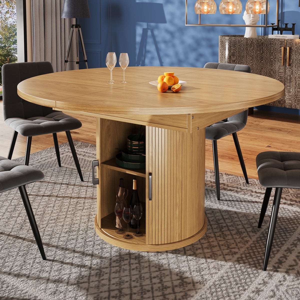 KOMHTOM Uitschuifbare ronde eettafel met vlindertafelblad, houtkleur, 118-158 cm