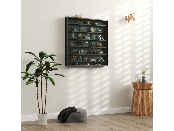 HOMCOM Étagère Bois Noir 6 Niveaux Portes en Verre Ajustables