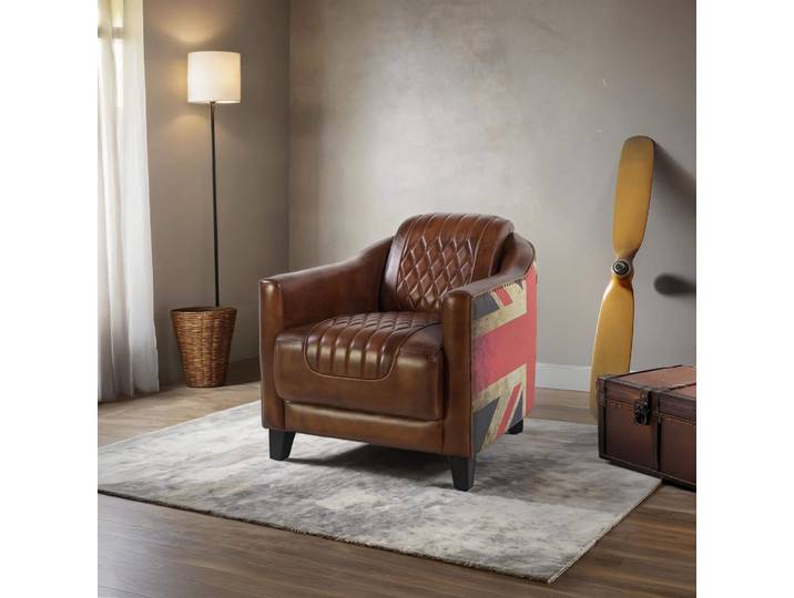 Fauteuil club en cuir avec drapeau anglais