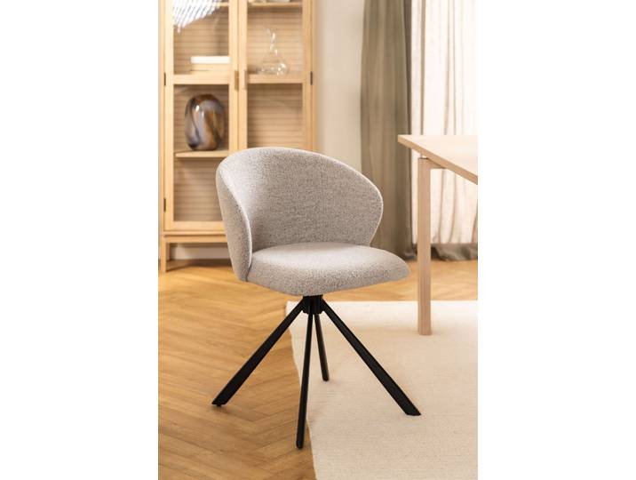 Esszimmerstuhl ACTONA GROUP Pippa Armlehnstuhl, Drehstuhl , beige, B:46cm H:80cm T:58cm, 96% Polyester/4% Acryl, Stühle, Esszimmerstuhl, beiger Stoff, schwarze Stahlbeine, Nähte, Drehbar, 2er-Set.
