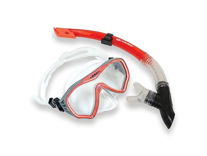 Schildkröt® Duikset Fiji, snorkelset met waterdicht duikmasker van veiligheidsglas, snorkel met Easy Clip houder, spatwaterbescherming en uitblaasventiel, voor zwemmen en duiken