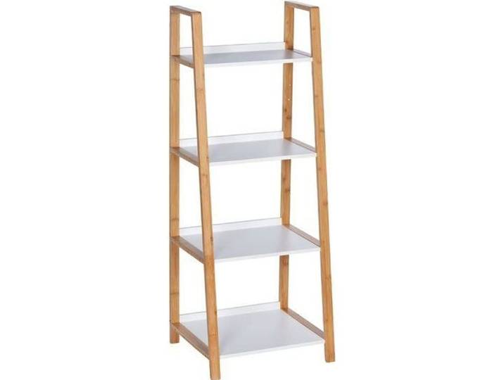 Étagère salle de bain bambou Finja - WENKO - Blanc - Marron - Petit meuble de rangement