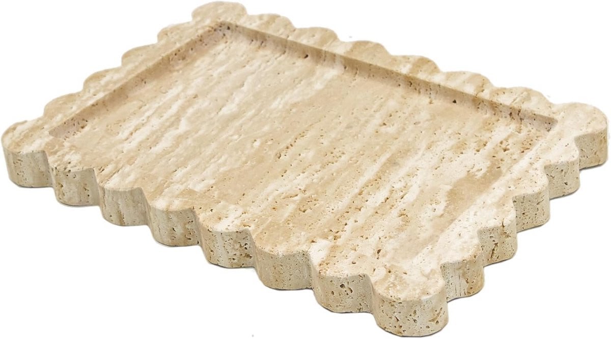 Luxe Travertijn & Marmeren Dienblad met Geschulpte Rand - Decoratief Plateau voor Badkamer, Keuken en Slaapkamer - Breedte: 26,9 cm, Diepte: 20 cm
