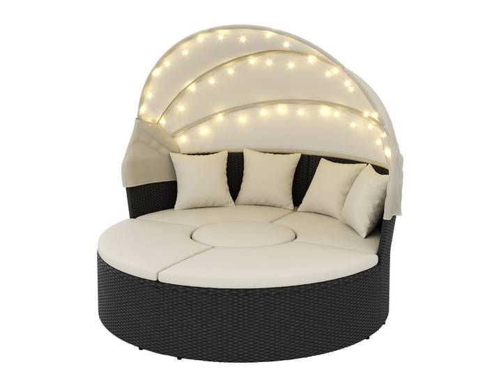 Rattan Sonneninsel mit LED PULA schwarz/beige