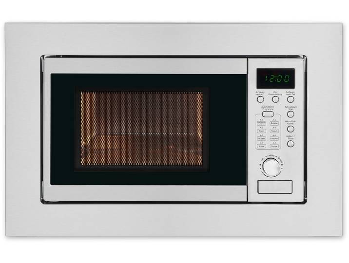 EXQUISIT Einbau-Mikrowelle EMW 20.1 G , silber (edelstahl), Mikrowellen, Schonend Auftauen,schnell Aufwärmen, Grillen-einfach per Knopfdruck, Einbau-Mikrowelle