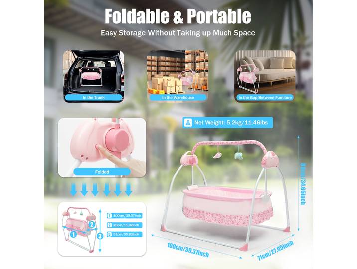Berceau électrique pliable pour bébé avec télécommande et musique, berceau à balançoire automatique, 5 vitesses réglables