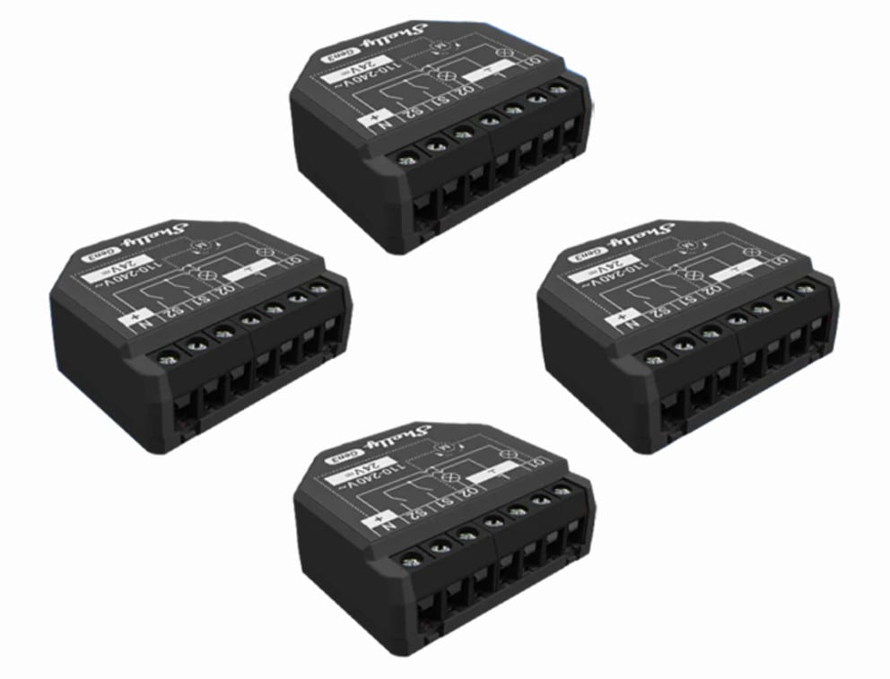 Shelly 2PM Gen3 Unterputz Relais max 16A 2 Kanal WLAN, Bluetooth, Smart-Schalter 4er Pack