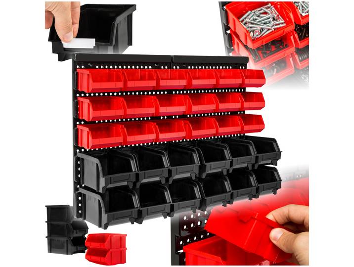 Etagère murale avec 30 bacs de rangement - par pièce