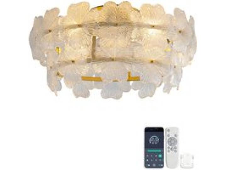 Modenuit plafonnier ventilateur 19 pouces en verre effet cristal et métal doré 6 vitesses télécommande
