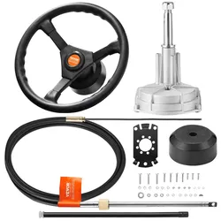 VEVOR Außenbord-Lenksystem-Kit, 14 Fuß Bootssteuerkabel, Standard 3/4 Zoll Konische Welle, 13,5 Zoll Lenkrad, Alu-Marine-Lenksystem, für Yachten, für Yachten, Fischerboote usw.