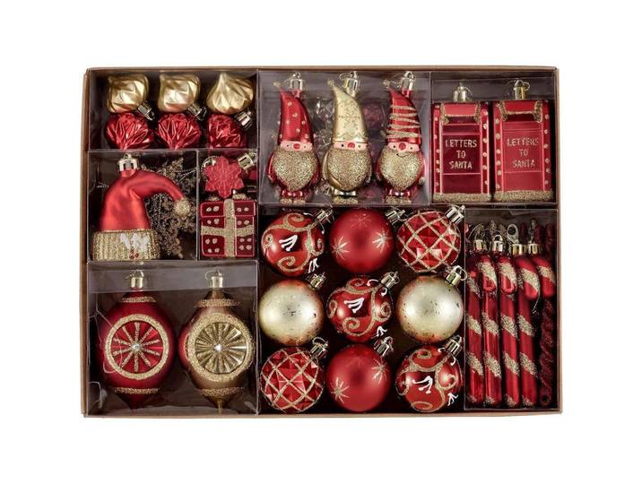 Weihnachtskugeln 100-teiliges Set Rot Gold, Mehrfarbig, Kunststoff, 24.5x6.7x34.2 cm, Dekoration, Weihnachtsdekoration, Christbaumschmuck, Christbaumkugeln