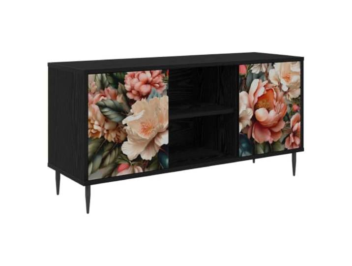 VIHHQGC TV-Schrank BORNE 102 x 33 x 51 cm Schwarz Eichen-Optik Holzwerkstoff, robuste Konstruktion, erhöhte Füße, viel Stauraum, dekoratives Muster, einfache Montage