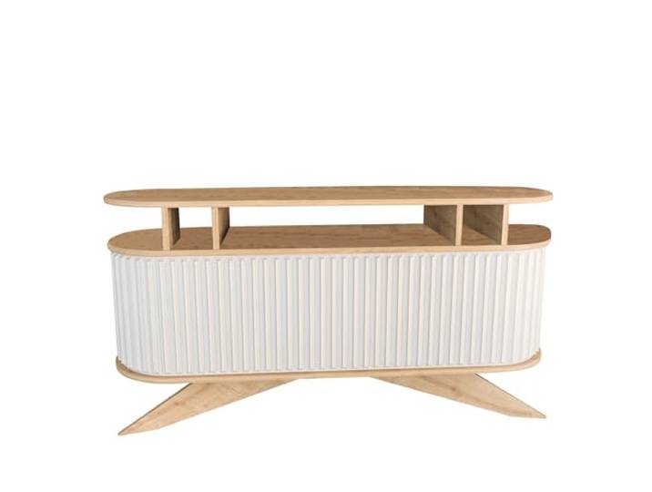 Hanah Home Modernes Sideboard, Eiche & Weiß, 150 x 43 x 75 cm 100% melaminbeschichtete Spanplatte, 18 mm stark Stilvolle Aufbewahrungsmöglichkeit für Zuhause & Büro