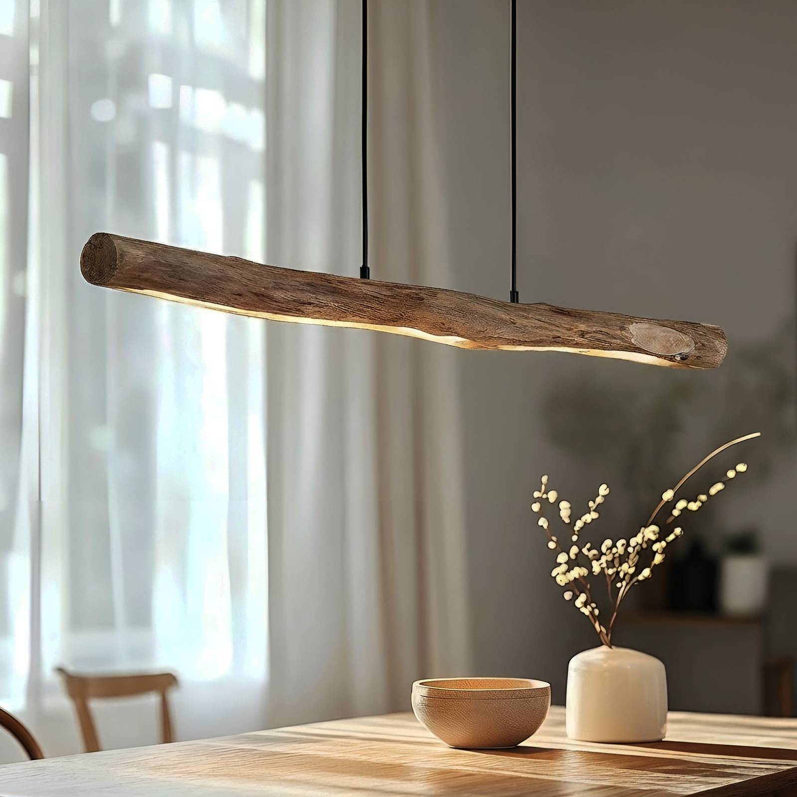 Pendant Light Nekala Lindby, dimmable, Black, Living / Dining Room, Wood, Scandinavian, Ceiling Light