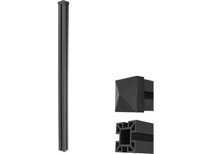 WPC-Pfosten Sarthe-WPC-Zaun, Pfeiler Pfahl, Stecksystem 240cm, anthrazit