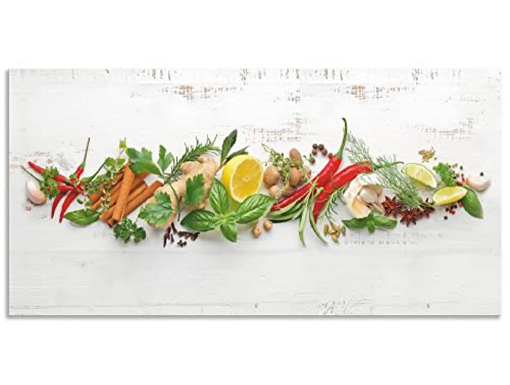ARTland Spritzschutz Küchenrückwand aus Alu für Küche Herd Spüle Motiv 120x60 cm (BxH) Ernährung & Genuss Lebensmittel Gewürz Fotografie Weiß Kräuter und Gewürze U1RK