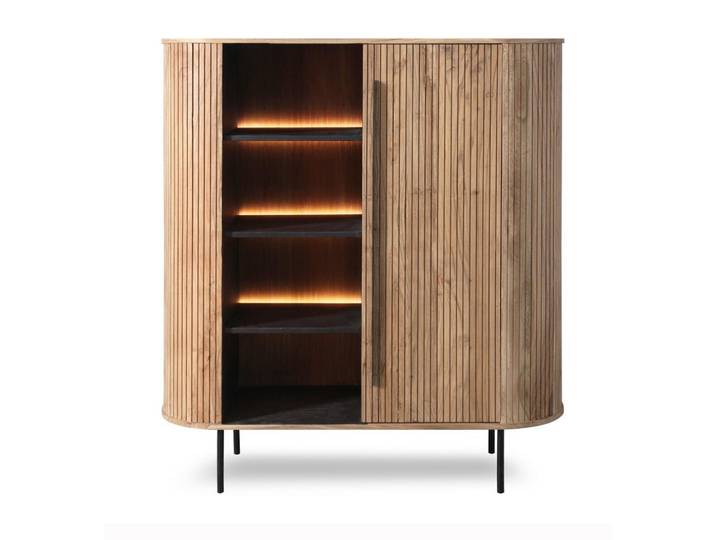 Livetastic Highboard, Grau, Metall, Akazie, massiv, 2 Fächer, 118x135x40 cm, stehend, Holzmöbel, Kleinmöbel Holz, Holzkommoden, Highboards Holz