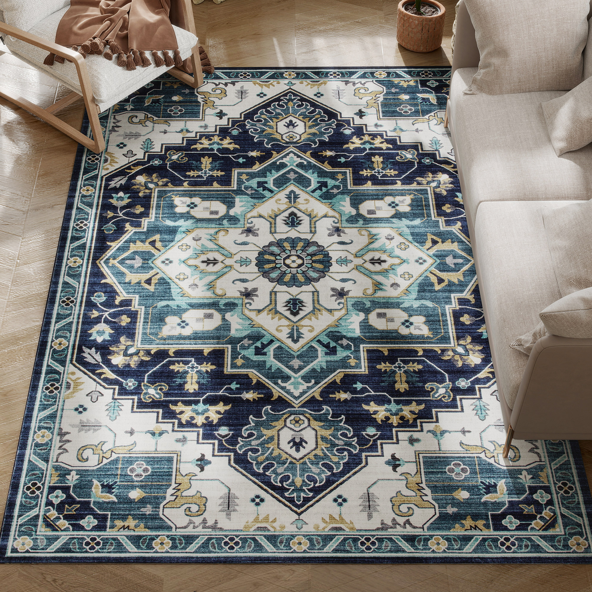 Homcom Tappeto Boho Antiscivolo e Lavabile a Pelo Corto per Soggiorno e Camera, 230x160 cm, Multicolore   Aosom Italy