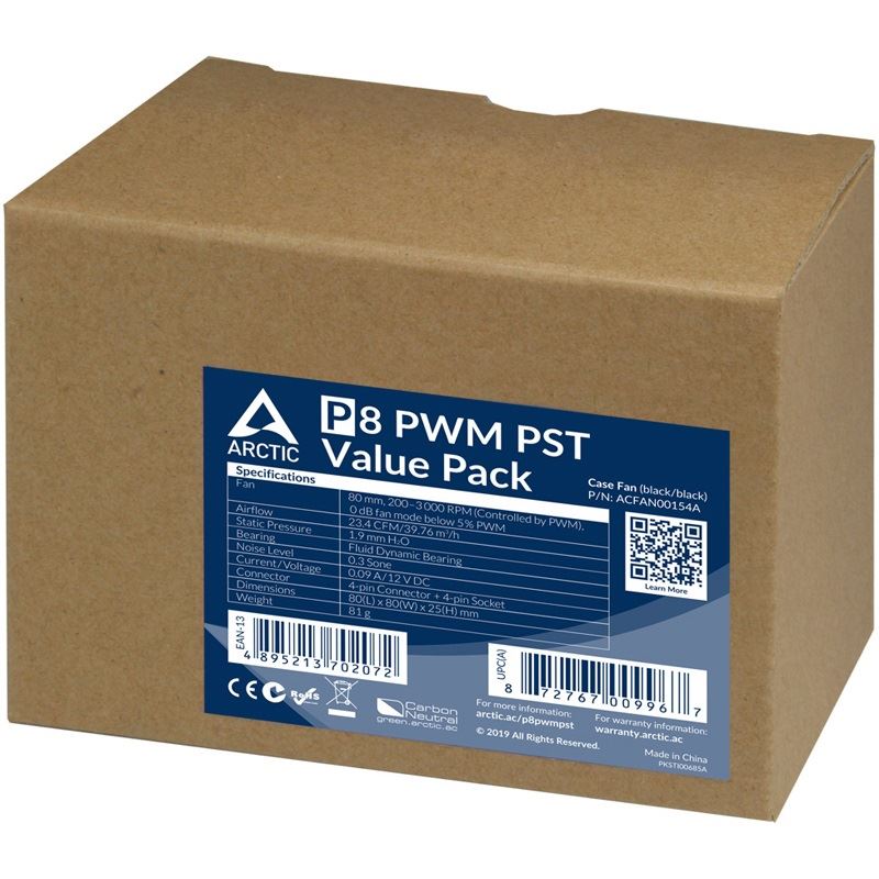 80x80x25mm Arctic P8 PWM PST schwarz 5er-Pack