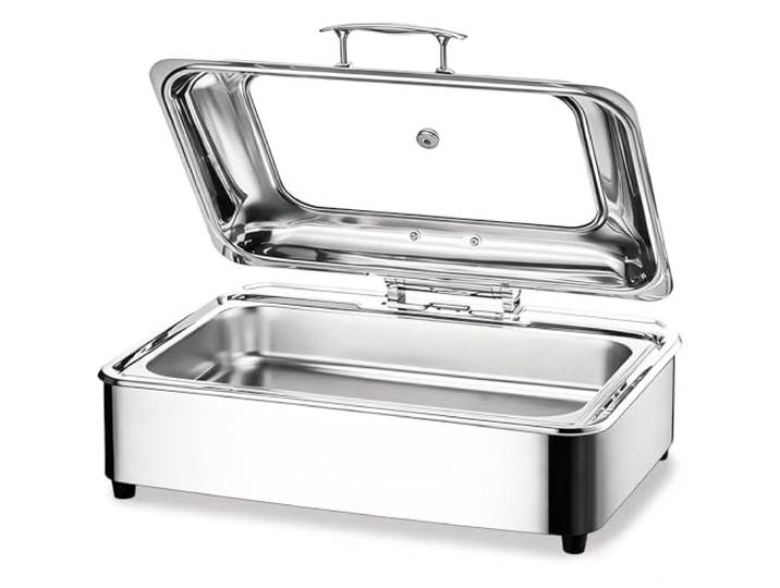Chafing Dish Elektrisch, 9L Edelstahl Warmhaltebehälter Essen Elektrisch Speisewärmer Elektrisch Buffetwärmer mit Glasdeckel für Party und Restaurants, Temperatur Regelbar (0-85°)
