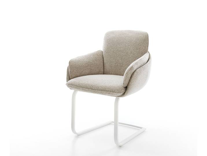 Freischwinger Luan-Flex mit Armlehnen Webstoff Soft Beige Freischwinger flach Weiß, Esszimmerstühle