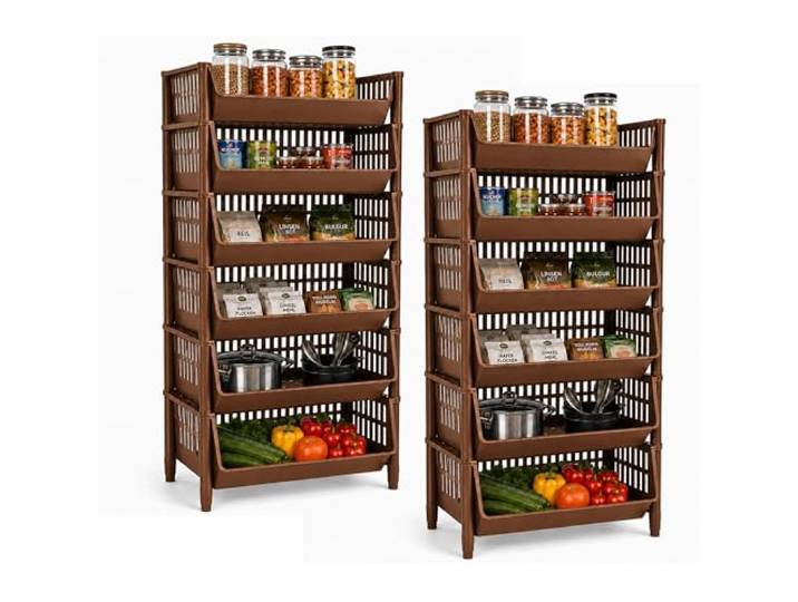 ARTECSIS® Korbregal Kunststoff mit 12 Körben stapelbar & modular braun Erweiterbares Stecksystem 110cm hoch - Kellerregal & Vorratsregal Lagerung - Steckregal & Lagerregal Speise & Abstellraum