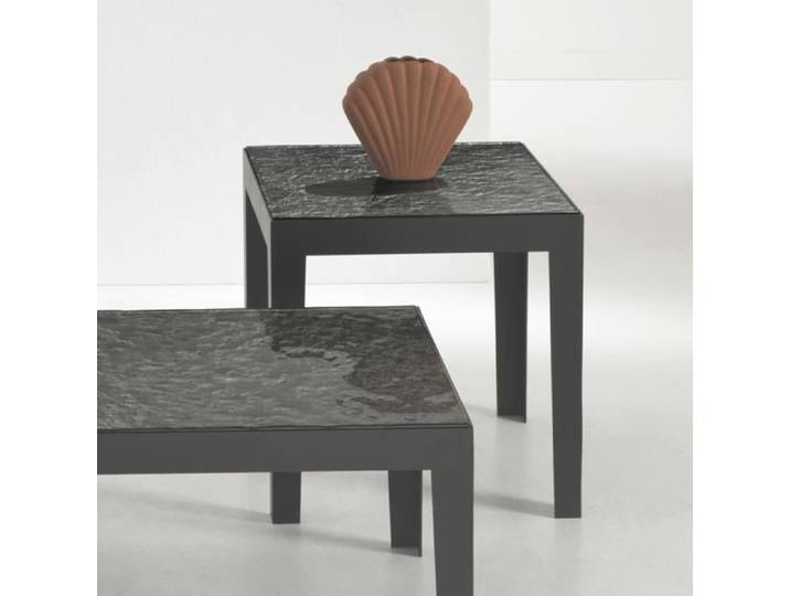 Table basse carrée - ROSS - 45x45 cm - Métal - Verre martelé - Design contemporain