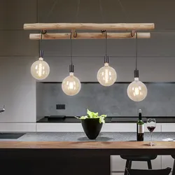 Pendelleuchte Esstisch Balkenlampe Holz Hängeleuchte Landhaus Stil, Leiter Design Eukalyptus, 4xE27, LxBxH 120x30x120 cm