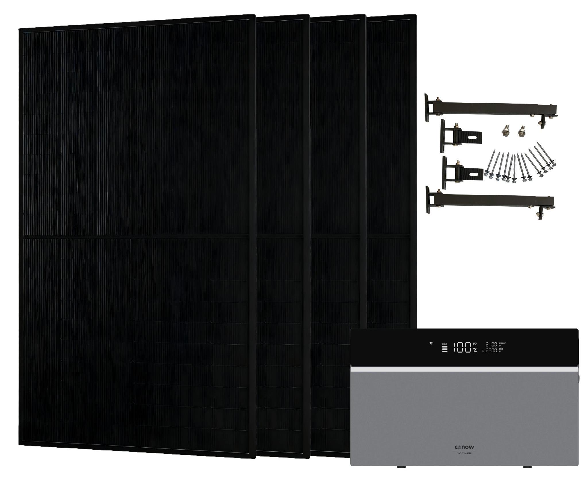 Conow CBE2000 Pro Balkonkraftwerk Komplettset 1820W mit 4x JA Solar 455W bifazial Glas-Glas Modulen inkl. Flachdach-Montagesystem