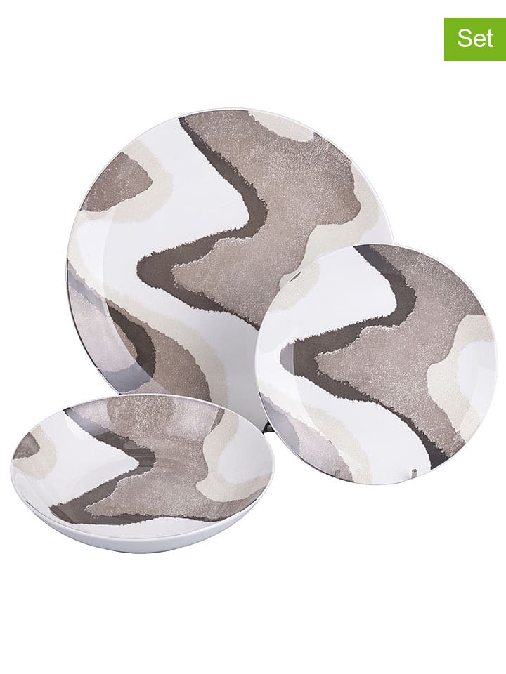 Villa d´Este 18tlg. Tafelservice "Sand" in Beige/ Weiß - onesize