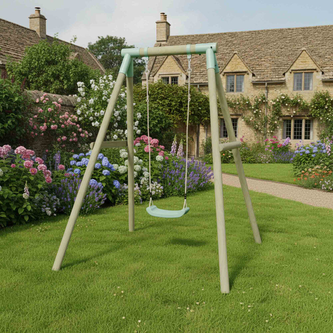 Mercia Garden Products Mercia Wooden Round Pole Single Swing Green Wood