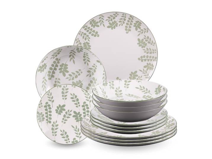 Service d'assiettes 12 pièces vertes en porcelaine