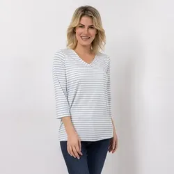 KIM & CO. Shirt, 3/4-Arm Rippen Jersey V-Ausschnitt figurumspielend