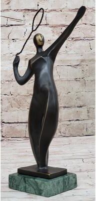 Bronzhaus Tennis Badminton Player Serving Bronze Metal Statue Sculpture Figurine Signed 10 Inches X 6 Inches