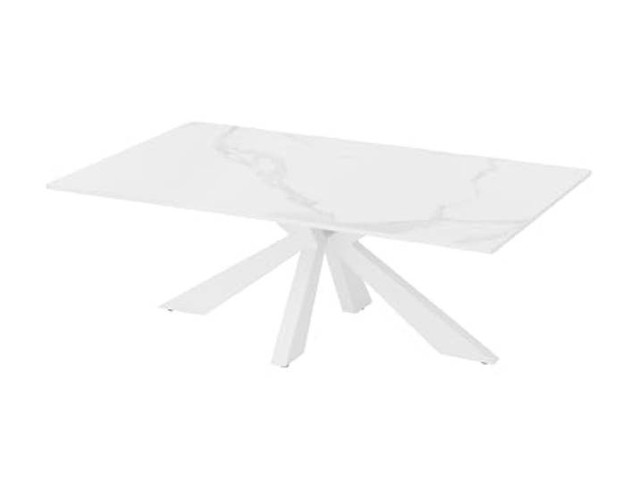 möbelando Couchtisch >Noah< 110 cm x 70 cm, weiß marmorierte Vollkeramik Tischplatte, Metallgestell, lackiert, 40 cm hoch, zerlegt, modern & elegant, ideal für Wohnzimmer & Büro.
