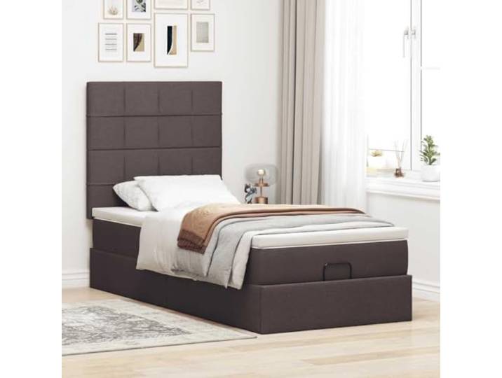 KTHLBRH Boxspringbett 100 x 200 cm Dunkelbraun mit Matratze Hydraulisches Heben, Lattenrost, Polyestergewebe, 140 kg Tragkraft