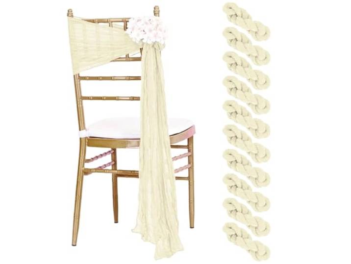 Stuhlschleifen für Hochzeiten 30PCS 30x275cm Hochzeit Grün Stuhl Schärpen Dekoration Gaze Bogen Abdeckung for Empfang Party(30pcs Beige)