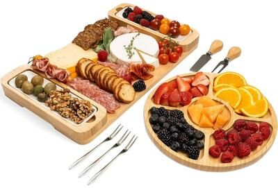 Bambusi Charcuterie Board Gift Set - Cheese Board & Serving Tray, Large Bamboo Charcuterie Boards, Housewarming Gifts for New Home