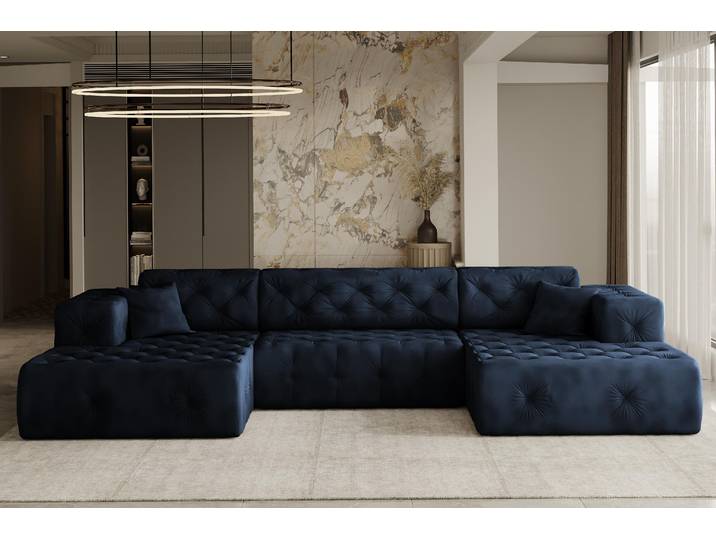 Kaiser Möbel Freistehendes Ecksofa LUX, stark gesteppte U-Form, weicher,Stoff Whisper Blau