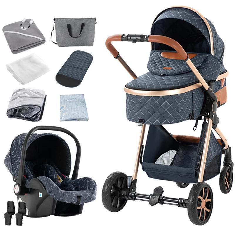 Kinderwagen - 3-in-1 Kombikinderwagen mit Babyschale - Einhand-Faltung - Wendeeinheit - Belastbar bis 20 kg - Blau