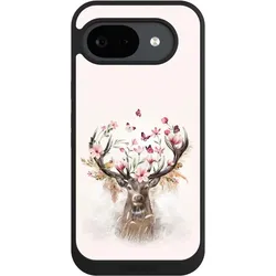 Nivocase Handyhülle für Google Pixel 10a Hülle NIVOpure Case Schwarz Blumen Hirsch Tiere (Google Pixel 10a), Smartphone Hülle, Schwarz
