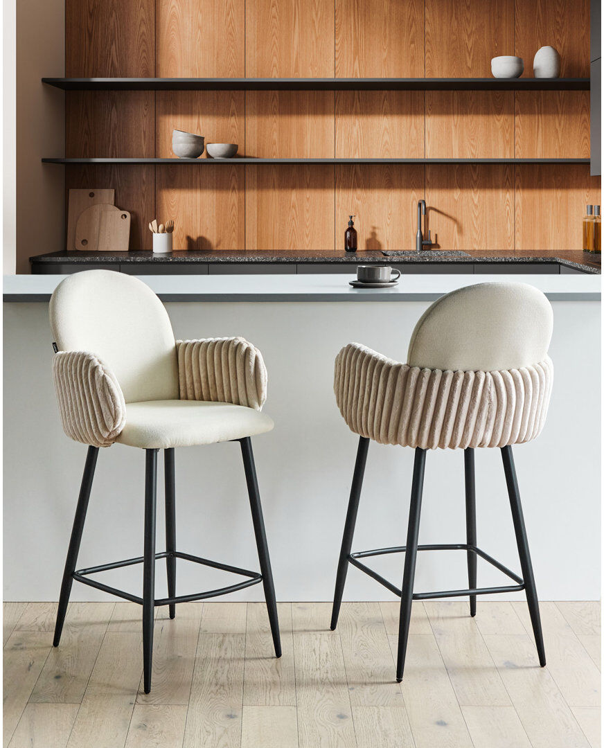 Beliani Set of 2 Bar Chairs AMITY Fabric Light Beige 100cm H X 49cm W X 54cm D