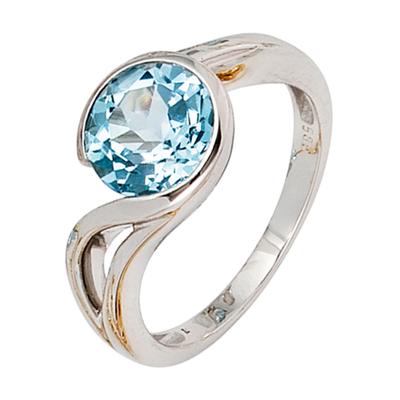 Fingerring JOBO "Weißgoldring" Gr. 58, blau (weißgold 585), Fingerringe, Damen, 58, Weißgold 585, Fingerring, 585 Weißgold mit Blautopas