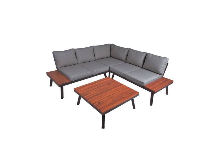 Lomadox Garten-Essgruppe GAZA-120, Eckbank mit Tisch 80x80cm, Akazie geölt, inkl. Polster