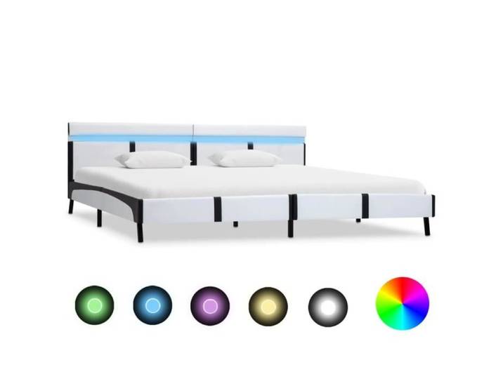300CAMILLE 180x200 cm - Apprécié - 2 persons - Cadre de Lit Adulte Complet Raffiné avec LED Blanc Similicuir