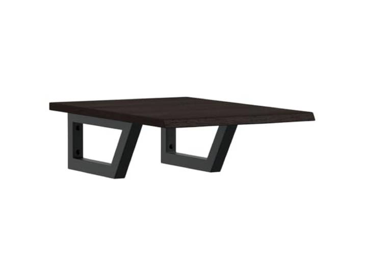 WEMYUFURN Waschtischplatte mit Stahlhalterung und Massivholz Eiche Schweberegal, Trapezform, Wandmontage, Stauraum für Cremes, Handtuchaufhängung, Eichenholz-Optik, moderne Badeinrichtung