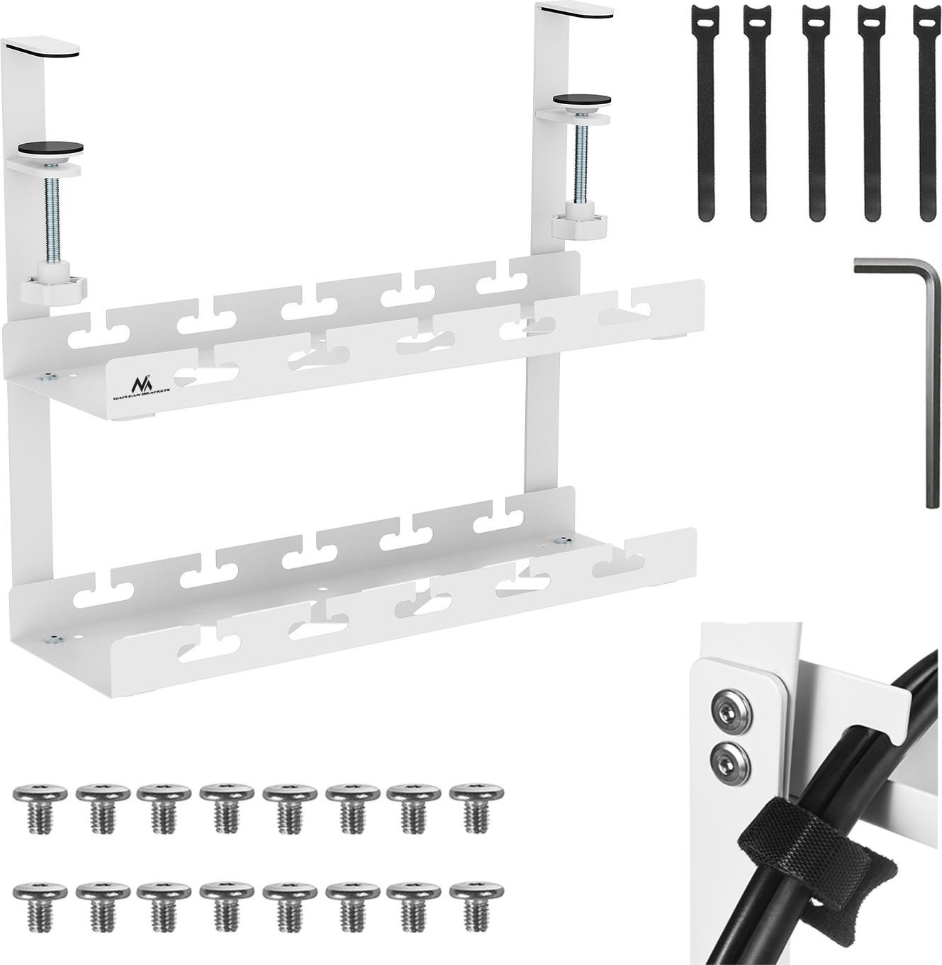Maclean kabelorganizer voor onder het bureau, 2 niveaus, wit, model MC-104 W