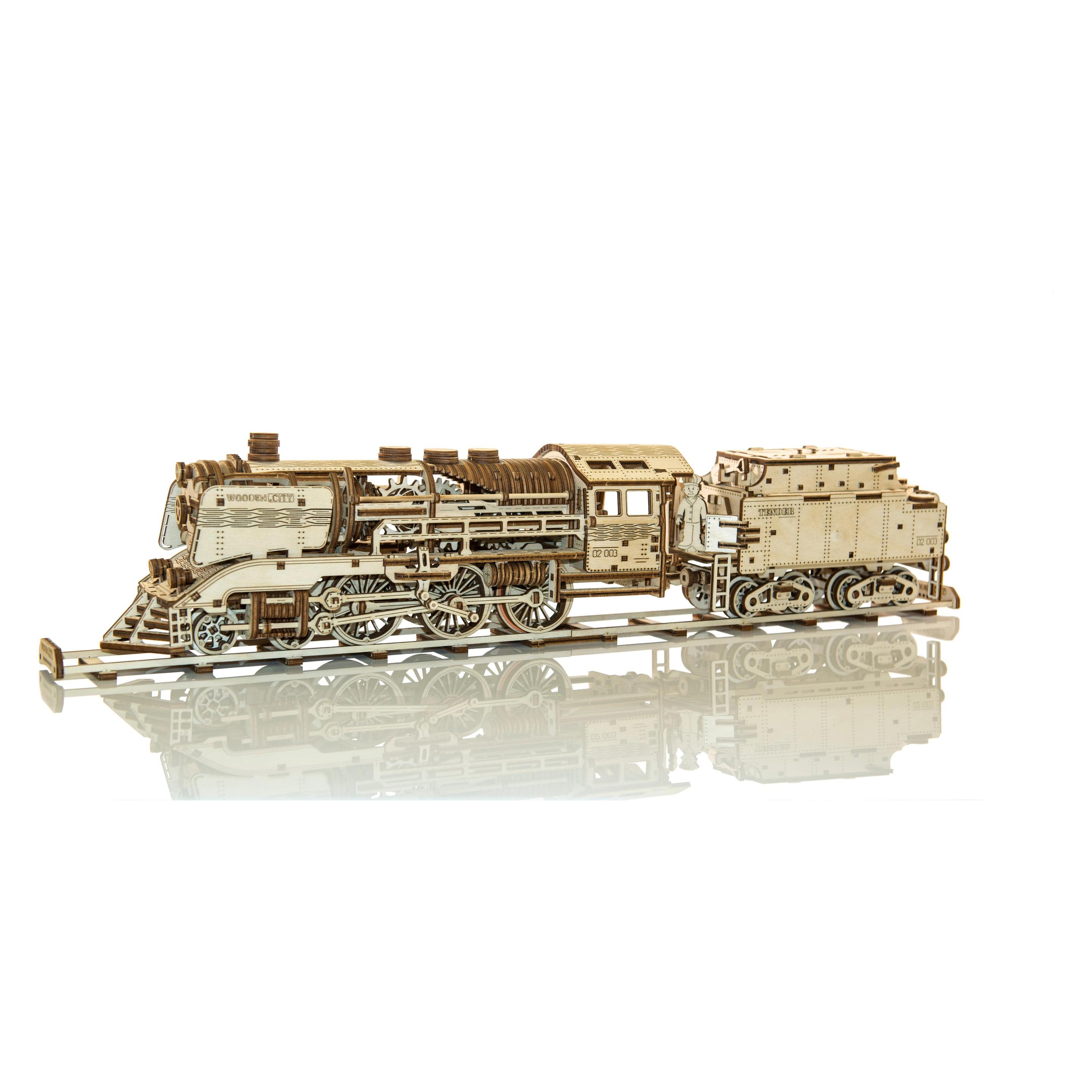 WoodenCity Express Lokomotive + Tender auf Schienen (WR323)