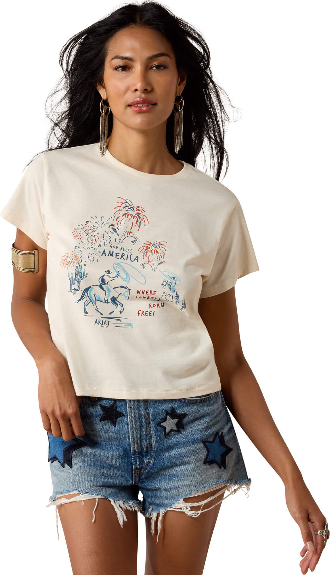 Women's Fireworks T-Shirt in Natural Cotton, Size: XL by Ariat
